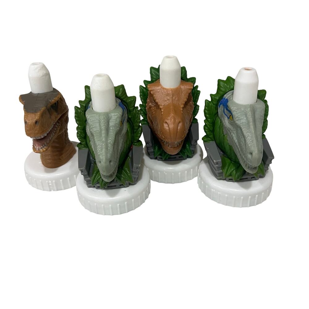 Lot of 4 good2grow Juice Toppers - Jurassic World Dinosaurs T-Rex & Blue Raptor